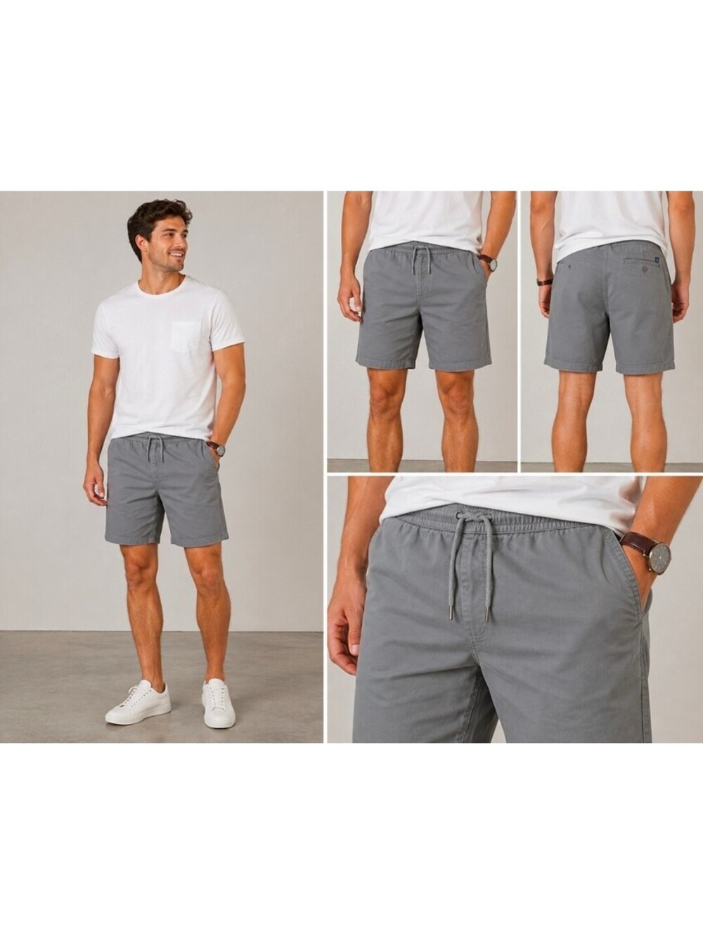 GAP Men’s Pull-On Shorts Size Small Gray Stretch Cotton Drawstring 7” Inseam